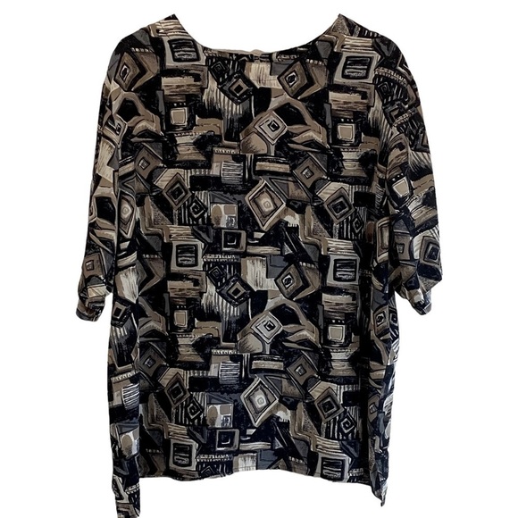 GROVE AVENUE - SIZE MEDIUM - ABSTRACT PRINT - OVERSIZED WASHABLE SILK TOP B5 - Picture 3 of 10